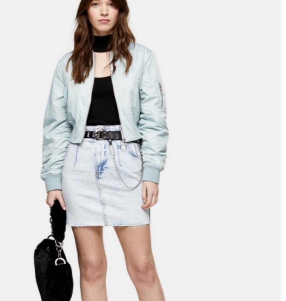 Topshop Bleached Acid Wash Frayed Hem Jean Skirt EUC